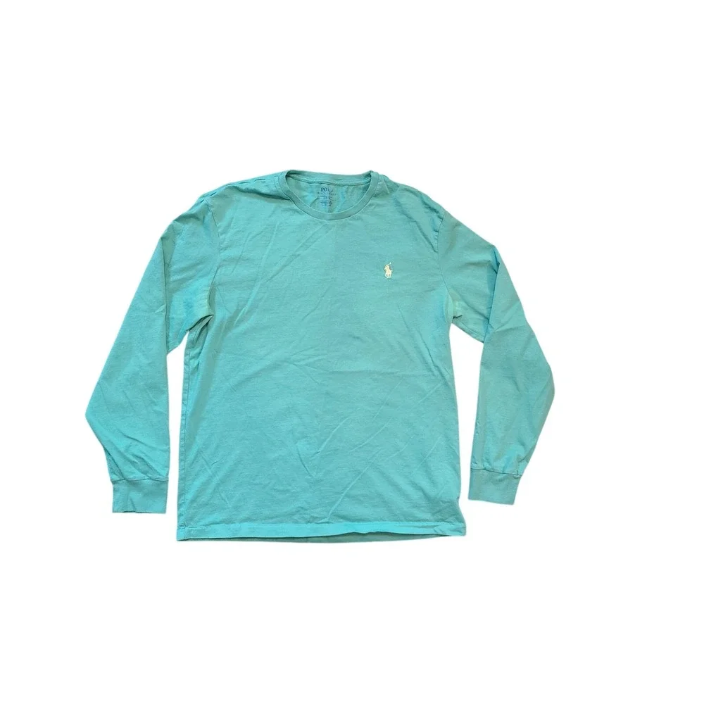 Polo‎ Ralph Lauren Long Sleeve Shirt Mens M Cotton Green Embroidered Logo FLAW